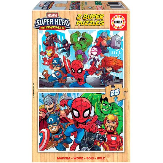 Puzzle Educa Super Hero Adventures de 2 x 25 Piezas Madera