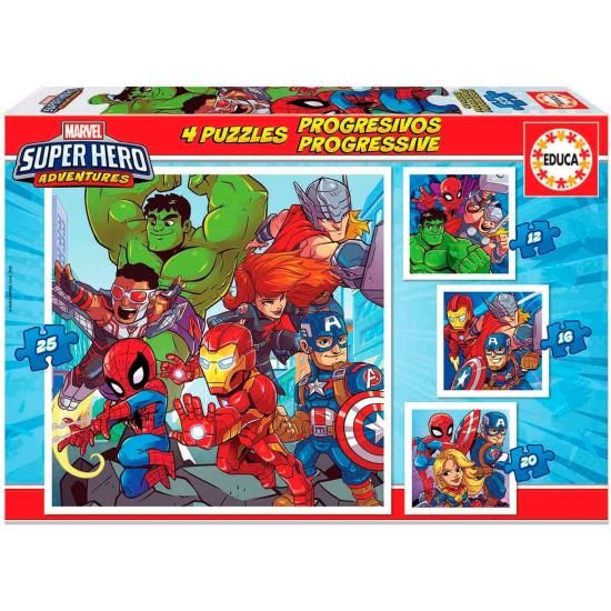 Puzzle Educa Super Hero Adventures Progresivos 12+16+20+25 Pzs