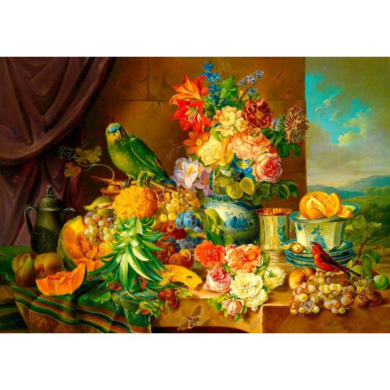 Puzzle Enjoy Bodegón con Flores, Frutas y Loro de 1000 Piezas Puzzle Enjoy Bodegón con Flores, Frutas y Loro de 1000 Piezas