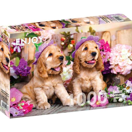 Puzzle Enjoy Cachorros Spaniel con Sombreros Floridos de 1000 P Puzzle Enjoy Cachorros Spaniel con Sombreros Floridos de 1000 P
