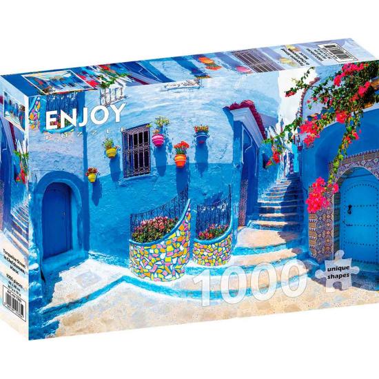Puzzle Enjoy Calle Turquesa en Chefchaouen, Marruecos de 1000 P