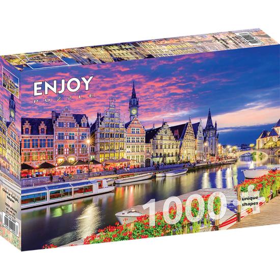 Puzzle Enjoy Gante en el Crepúsculo, Bélgica de 1000 Piezas