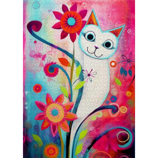Puzzle Enjoy Un Gato Blanco Feliz de 1000 Piezas