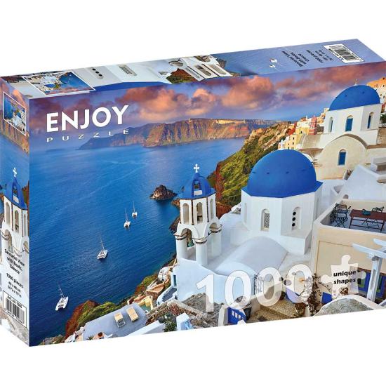 Puzzle Enjoy Vista de Santorini con Barcos de 1000 Pzs
