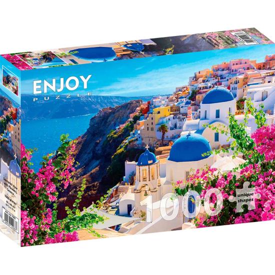 Puzzle Enjoy Vista de Santorini con Flores, Grecia de 1000 Pzs Puzzle Enjoy Vista de Santorini con Flores, Grecia de 1000 Pzs