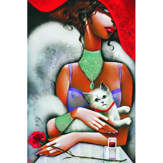 Puzzle Gold Mujer con Gato de 1000 Piezas