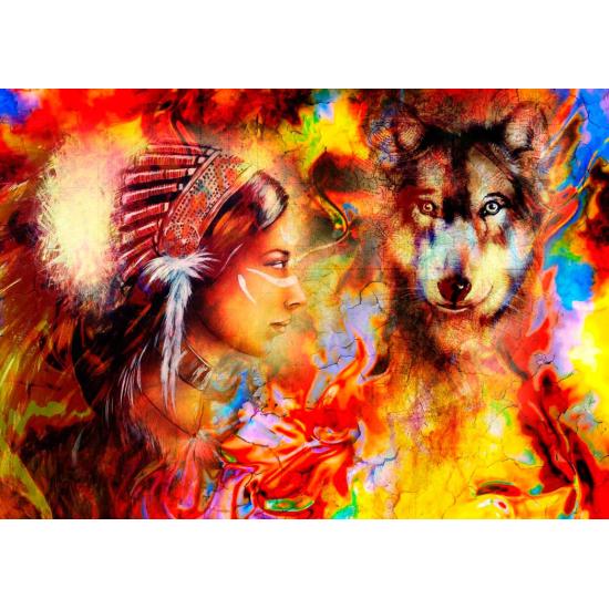Puzzle Grafika Mujer India y el Lobo de 2000 Piezas