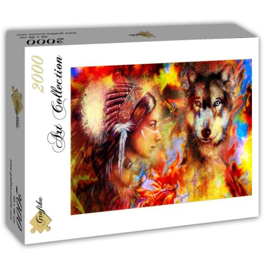 Puzzle Grafika Mujer India y el Lobo de 2000 Piezas