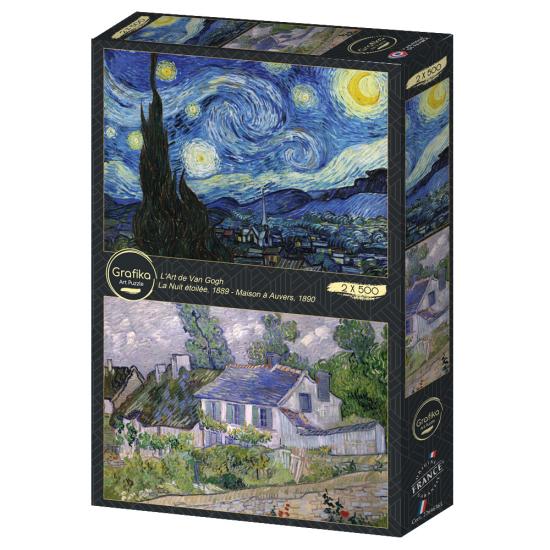 Puzzle Grafika Noche Estrellada y Casa en Auvers de 2x500 Piezas