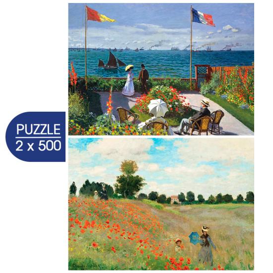 Puzzle Grafika Terraza en St Adresse y Amapolas 2x500 Piezas