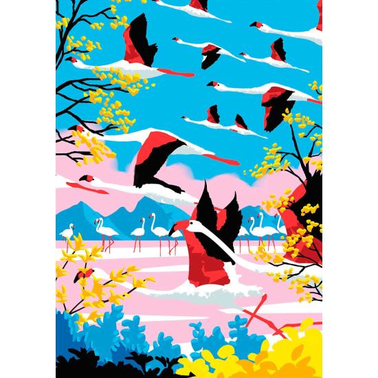 Puzzle Hachette Vuelo de los Flamencos Rosas de 500 Piezas