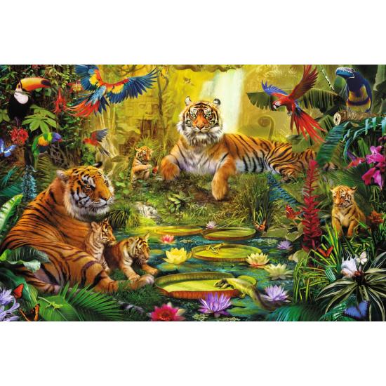 Puzzle Jumbo Familia de tigres en la Jungla, 1500 Pzs