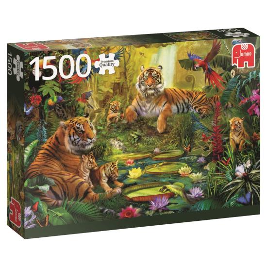 Puzzle Jumbo Familia de tigres en la Jungla, 1500 Pzs