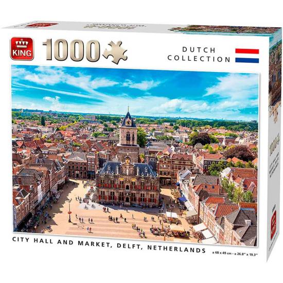Puzzle King Ayuntamiento y Mercado, Delft, Holanda de 1000 Pzs Puzzle King Ayuntamiento y Mercado, Delft, Holanda de 1000 Pzs