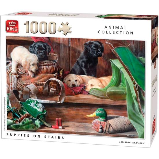 Puzzle King Cachorros de Caza en los Escalones de 1000 Piezas Puzzle King Cachorros de Caza en los Escalones de 1000 Piezas
