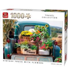 Puzzle King Camioneta Vintage Con Flores de 1000 Piezas