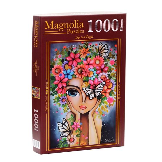 Puzzle Magnolia Dama con Flores de 1000 Piezas