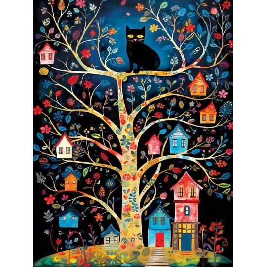 Puzzle MasterPieces Gato Negro y Casitas de Pájaros XXL de 300 P