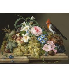 Puzzle Nova Bodegón de Flores, frutas y Pájaro de 1000 Piezas