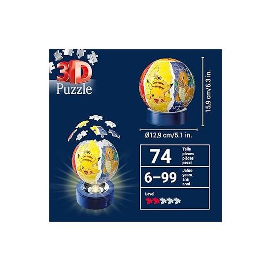 Puzzle Ravensburger 3D Bola Pokémon NightLight de 74 Pzs