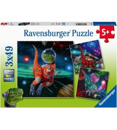 Puzzle Ravensburger Dinosaurios en el Espacio de 3x49 Pzs