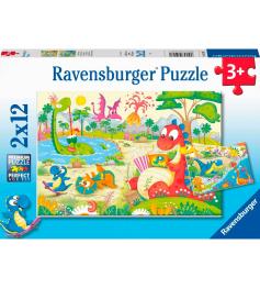 Puzzle Ravensburger Dinosaurios Juguetones de 2x12 Piezas
