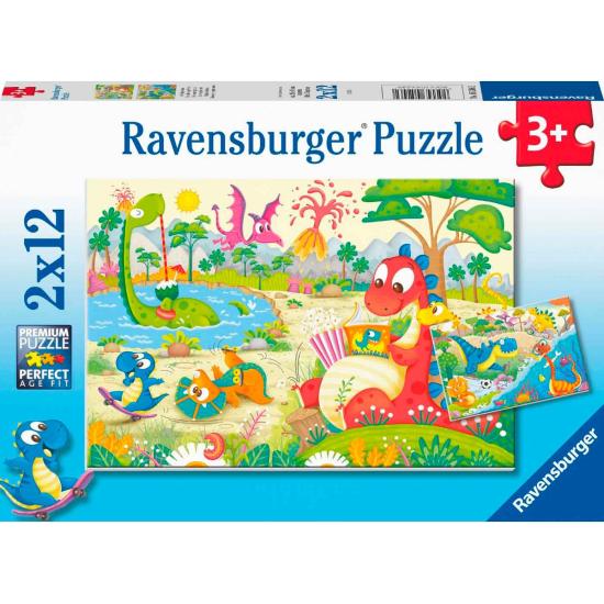 Puzzle Ravensburger Dinosaurios Juguetones de 2x12 Piezas