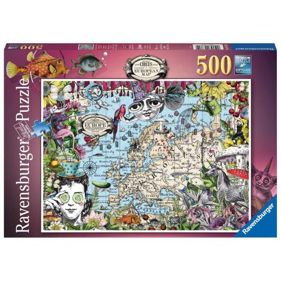 Puzzle Ravensburger Mapa Europeo, Circo Peculiar de 500 Piezas