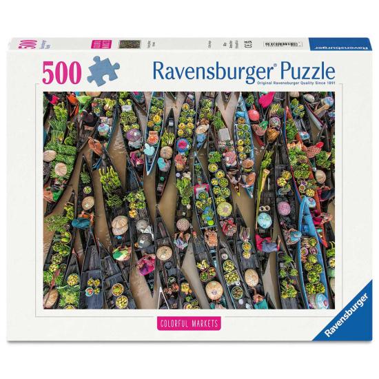 Puzzle Ravensburger Mercado Flotante, Indonesia de 500 Piezas