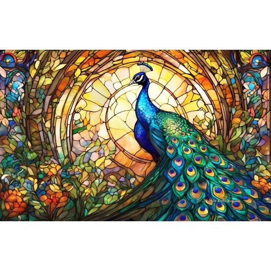 Puzzle SunsOut Zoo de Vidrieras, Pavo Real de 550 Piezas