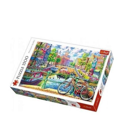 Puzzle Trefl Bicicleta en el Canal de Amsterdam de 1500 Piezas