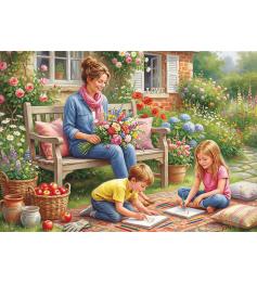 Puzzle Trefl Día De La Madre: La Familia En El Jardín de 1000pzs