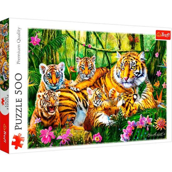 Puzzle Trefl Familia de Tigres de 500 Piezas Puzzle Trefl Familia de Tigres de 500 Piezas